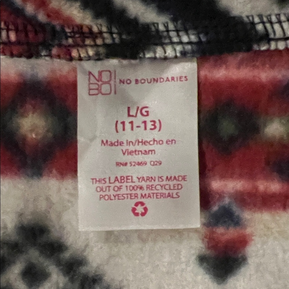 No Boundaries Women's Zip-Up Aztec Fleece Pullover - Red, Black & White - Picture 5 of 7